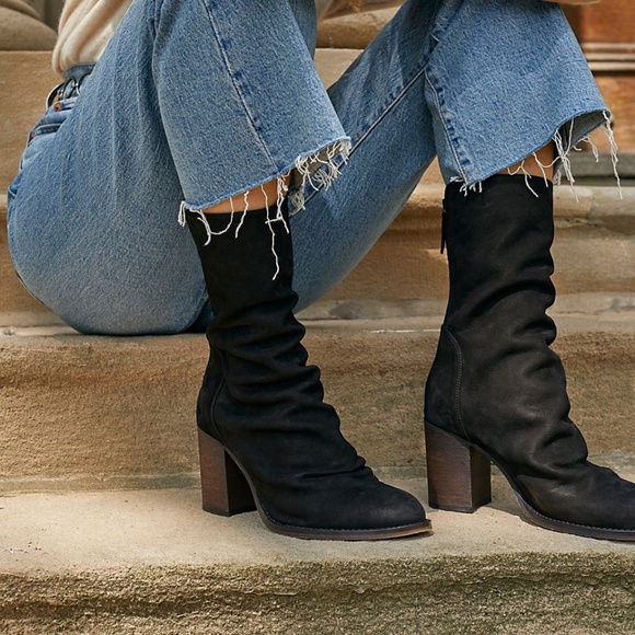 Free people Elle Block Heel Boots slouch boots Sz. US10 40 EUBlack Nubuck NWT